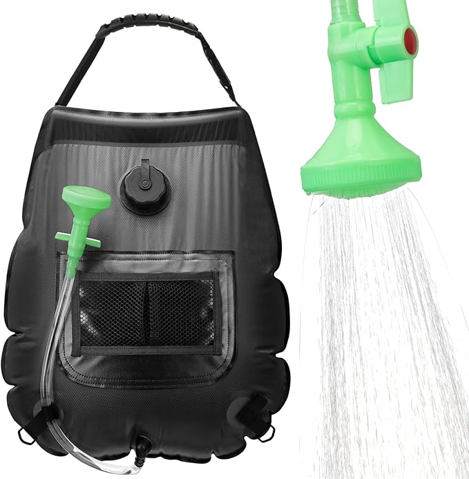 FENSAN Solar Portable Shower Bag, 5 Gal/20L Solar Heating Outdoor Camping Shower Bag with On-Off Switchable Shower Head&Removable Hose Suitable for Camping, Hiking, Travel, Beach Swimming
