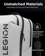 Lenovo Legion Gaming Laptop Backpack GB800, 21L Capacity, Fits 17-inch Laptops, Water Resistant, Three Main Compartments & 19 Specialiized Pockets, Light Grey