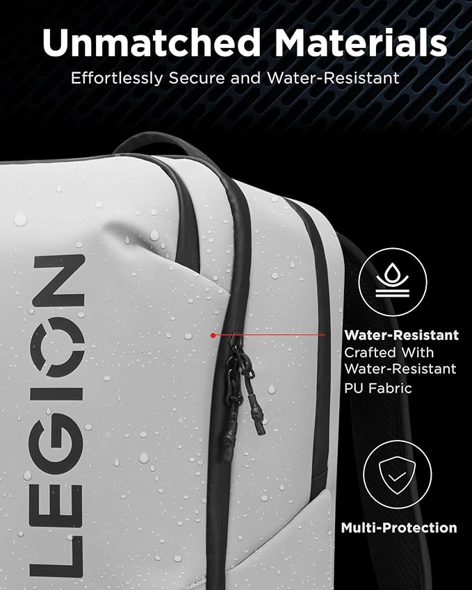 Lenovo Legion Gaming Laptop Backpack GB800, 21L Capacity, Fits 17-inch Laptops, Water Resistant, Three Main Compartments & 19 Specialiized Pockets, Light Grey