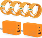 65W Super Fast Charging USB C for iPhone 17 16 Pro Max,3 Port 100W USB C Charger Block & 3/6/6/10FT Braided Type C Cord for iPhone 17 16 Pro,iPhone 15 ProMax,for Samsung S26 Ultra/MacBook Air-Orange