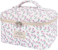 Gosect Large Makeup Bag, Cute Cosmetic Bag for Women Girls, Floral Coquette Aesthetic Toiletry Bag, Travel Make Up Organizer Bag (Purple Flower)