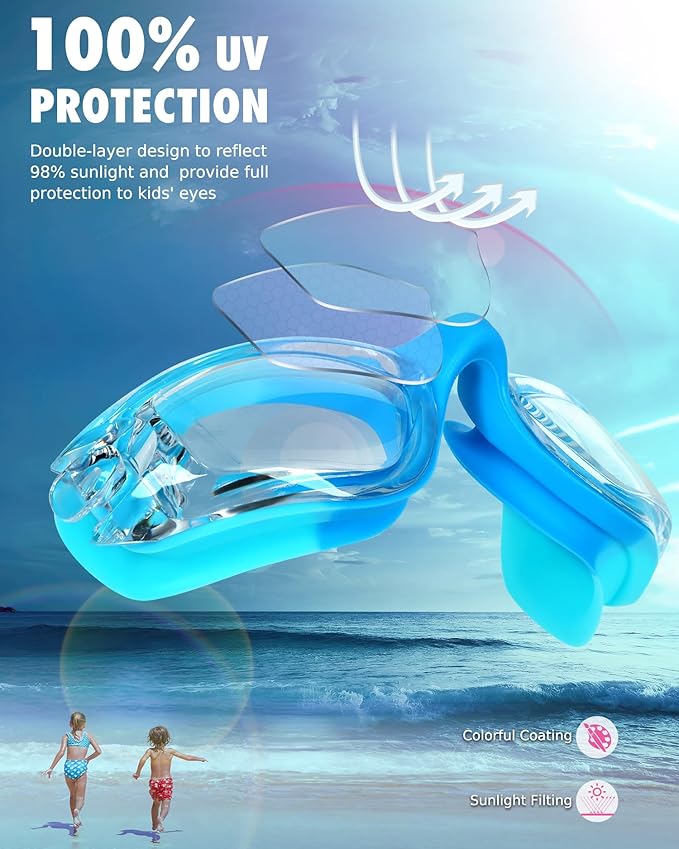 Aegend Swim Goggles for Kids Youth 3-14 Anti-Fog Anti-UV Comfort Fit Goggles for Swimming
