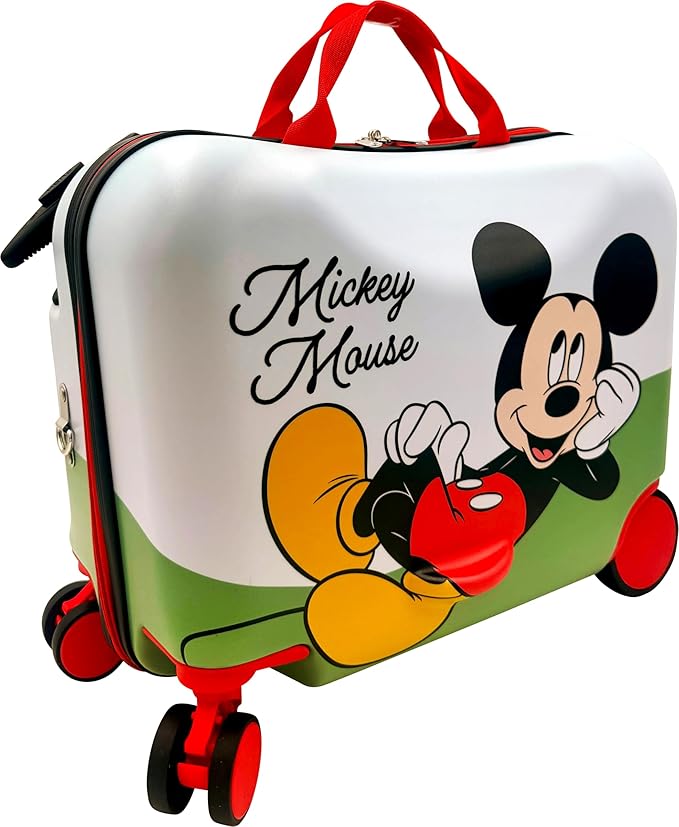 Fast Forward 2-in-1 Kids 18” Suitcase & Ride-On Luggage -Lightweight Tow-Along Toddler Luggage With Wheels (Mickey New)
