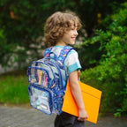 Bagseri Clear Backpack for Boys - 15 Inch Heavy Duty Kids Clear Bookbag for Kindergarten to Grade 2, Transparent School Bag with Reflective Strip, Fits Folders, Blue Dinosaur