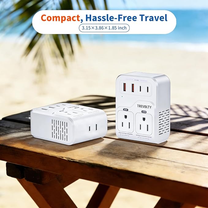 2000W Voltage Converter US to Europe for Hair Dryers, 7-in-1 220V to 110V Converter for European Travel with 3 AC/2 USBA/2 USBC Ports (PD20W), Universal Travel Adapter with Type C G Plug (White)