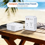 2000W Voltage Converter US to Europe for Hair Dryers, 7-in-1 220V to 110V Converter for European Travel with 3 AC/2 USBA/2 USBC Ports (PD20W), Universal Travel Adapter with Type C G Plug (White)