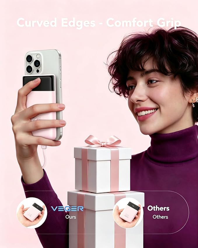 VEGER Portable Charger, Ultra Slim 22.5W Fast Charging with Built in Cable, Flight-Safe 10000mAh USB C Power Bank Battery Pack, Travel Essential Phone Powerbank for iPhone 17 16 Samsung S25 Google etc