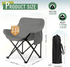 2 Pack Compact Camping Chairs Portable Folding for Outside with Carry Bag Lightweight Moon Chairs for Travel Picnic Hiking Beach Fishing, 600D Oxford, Supports 330lbs(Grey, Black)