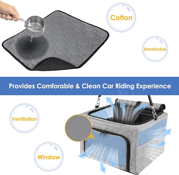 SlowTon Dog Booster Car Seat, Reinforce Metal Frame Safe Pet Car Seat with Seatbelt & Waterproof Pee Pad & Top Cover | Portable Collapsible Puppy Carrier Bag | for Small Medium Dogs Cats up to 15lbs