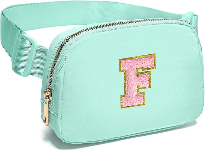 Gitus Belt Bag Fanny Pack Crossbody Bags with Initial Letter Patch Cute Stuff Birthday Gifts for Teenager Girls Trendy Preppy Stuff for Teen Girls Cool Stuff for Teens (Mint Green-F)