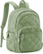 BAGSMART Travel Laptop Backpack, College Backpack for Women, Quilted Small Computer Bookbag, Water-Resistant 15.6 Inch Laptop Casual Bag, Green