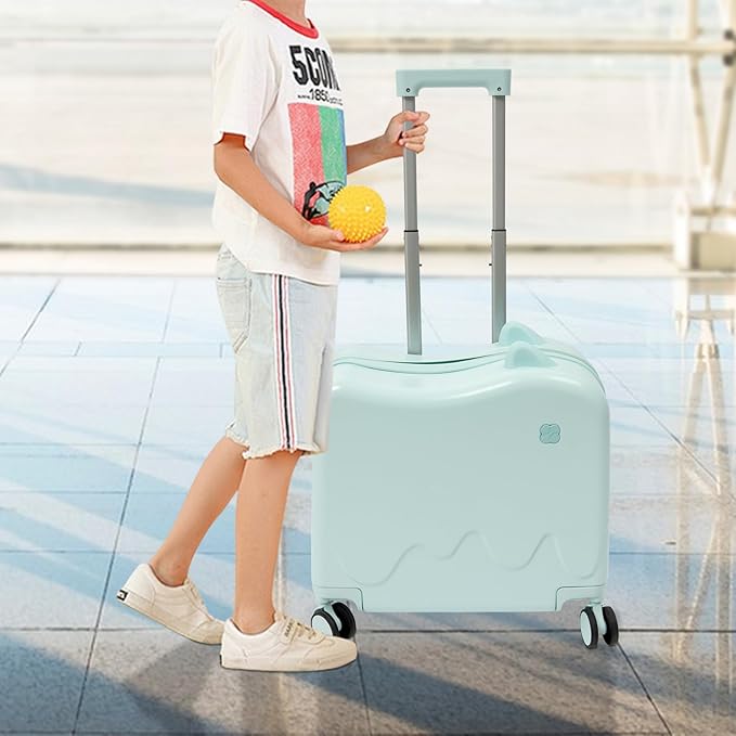 18" Kids Ride-On Suitcase,Children's Carry On Luggage Case,Rolling Luggage With Lock,Travel Trolley Case for Short Trips,School Trips,Outings (Mint Green)
