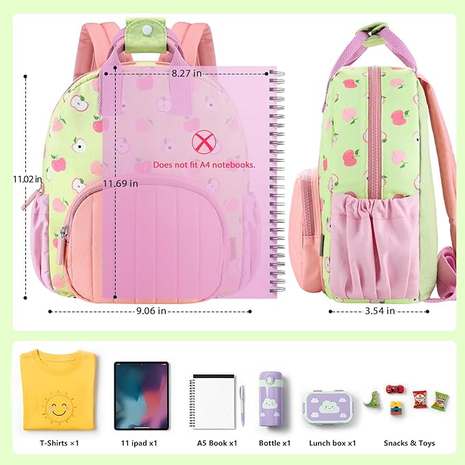 GAGAKU Toddler Backpack for Girls 2-4 years Kids Mini Backpacks Lightweight Breathable Comfortable Preschool Daypack for School Travel Lightwieght Bag - Green