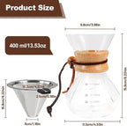Pour Over Coffee Maker 400ml 13.5oz Glass Drip Coffee Maker with 304 Stainless Steel Filter High Borosilicate Glass Duckbill Spout Solid Wood Handle Pour Over Coffee Dripper for Daily Brewing