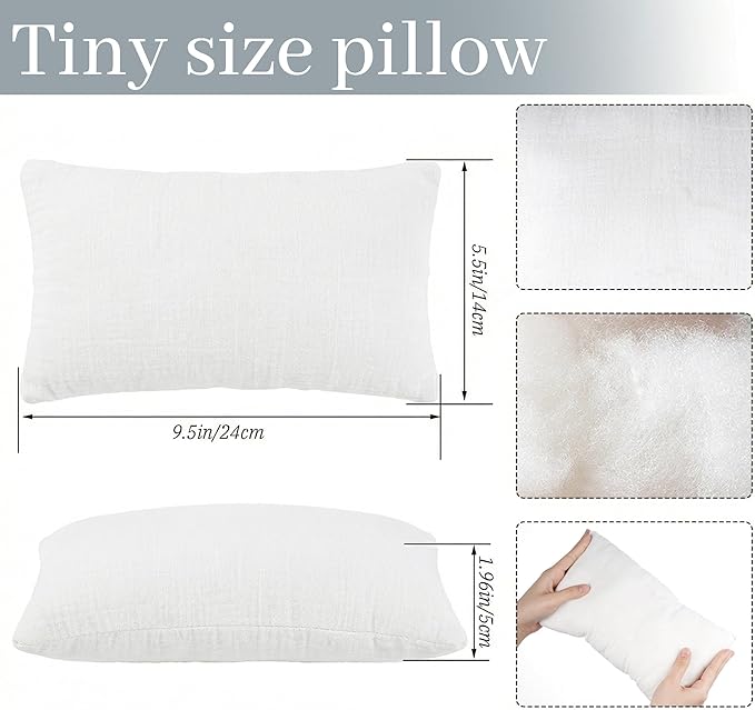 Marrywindix Tiny Pillow 2 Pack Small Pillow 9.5 x 5.5 in Travel Pillows Soft Pet Pillows for Camping Travel Sleeping Bed Sofa Neck Knee Wrist Support(White)