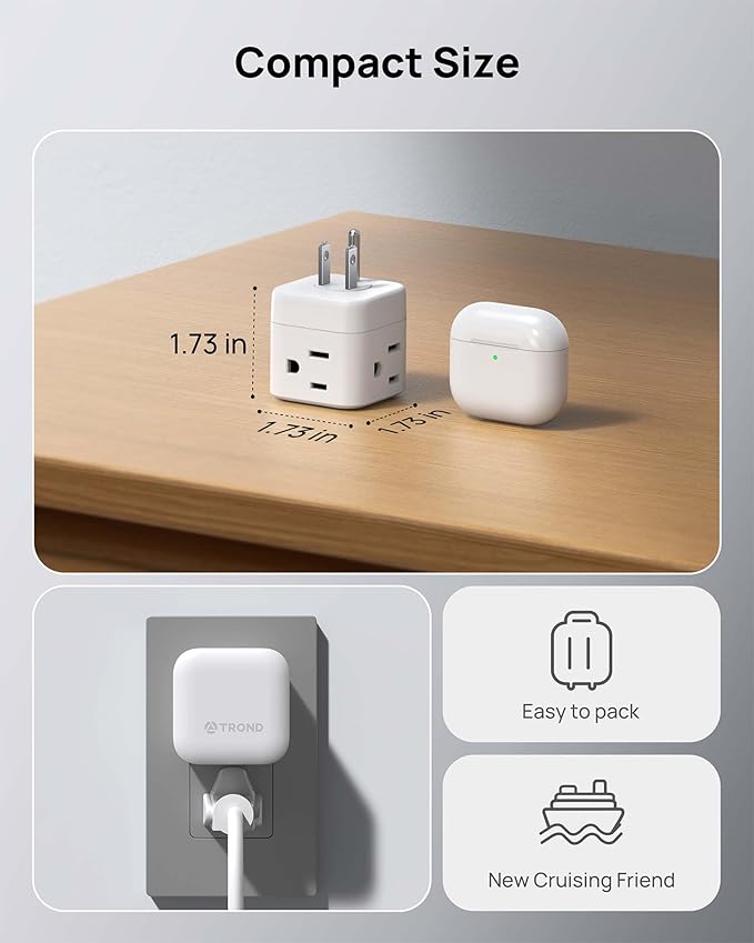 TROND Multi Wall Outlet Extender - Sideways Plug Adapter with 3 Electrical Sockets, 360 Rotating Plug to Turn the Horizontal to Vertical Outlet for Plugging Air Freshener, Cat Calming, Night Light