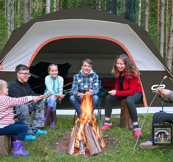 CAMPROS CP Camping Tent 2/4/6 Person, Waterproof Windproof Double Layer Dome Tent, Easy Setup with Large Mesh Windows & Wide Door for Outdoor Camping Backyard