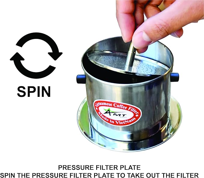 AMT 9.5 oz Coffee Maker, Phin Filter with Cork, 2-3 Servings, Screw Down Coffee Dripper for Vietnamese Style Coffee at Home or Office