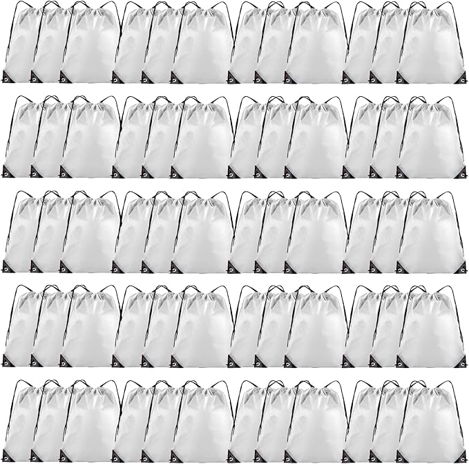Grneric 60 Pieces Drawstring Backpack Bulk Cinch Sackpack Ployster Drawstring Bags for Gym Party Trip(White)