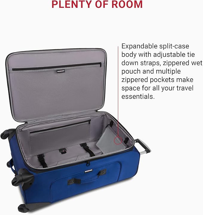 SWISSGEAR Sion Softside Expandable Spinner Luggage Durable Lightweight Travel Suitcase, Blue, 3-Piece Set (21/25/29)