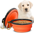 Collapsible Dog Bowls for Travel, Portable Dog Water Bowl & Food Bowl for Dogs and Cats, Foldable Pet Feeding Dish for Walking Hiking Camping with Carabiner, BPA Free, Orange