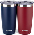 SUNWILL Travel Coffee Mug with Lid, 20 oz Tumbler Set of 2, Insulated Stainless Steel Cup for Water, Tea, Powder Coated Wine & Navy