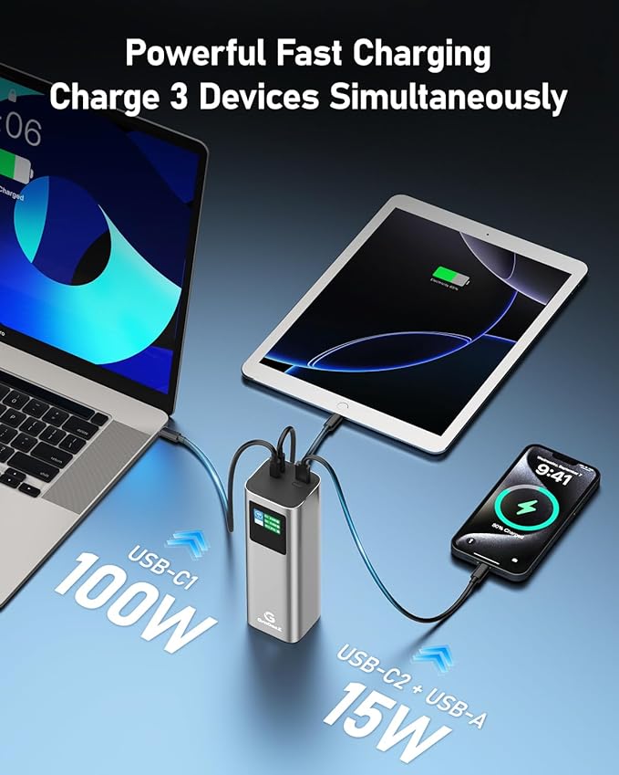 27000mAh Power Bank, 140W Laptop Portable Charger with PD 3.1 Fast Charging, Smart Sisplay, 99Wh Battery Bank for MacBook Pro/Air, iPad Pro, iPhone17/16 Series, Samsung and More(Silver Gray)