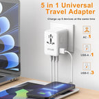 VYLEE PD100W GaN Universal Travel Adapter, International Power Adapter in One, 3 USB C & 1 USB A & AC Outlet, Travel Adapter Worldwide Plug Adapter with USA EU UK AUS Plugs (White)