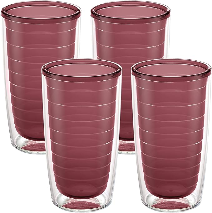 Tervis Clear & Colorful Tabletop Made in USA Double Walled Insulated Tumbler Travel Cup Keeps Drinks Cold & Hot, 16oz - 4pk, Elderberry Wild