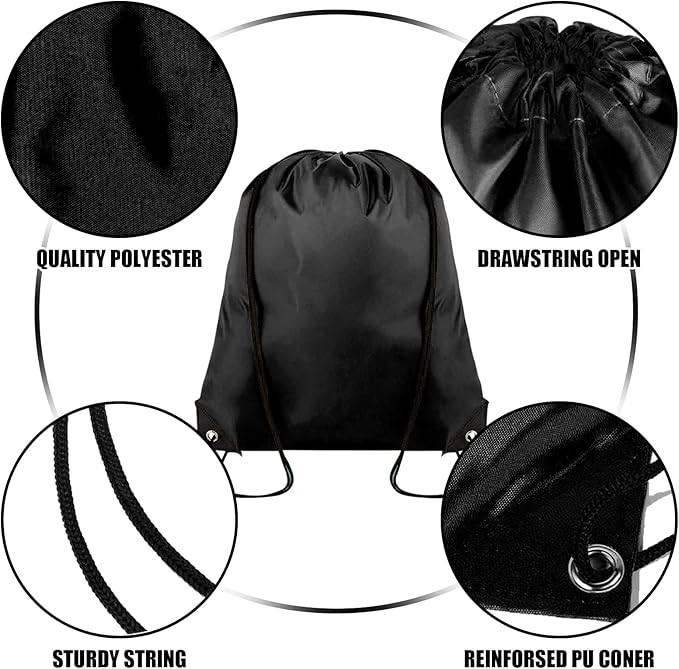Grneric 60 Pieces Drawstring Backpack Bulk Cinch Sackpack Ployster Drawstring Bags for Gym Party Trip(Black)
