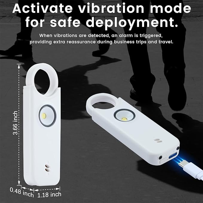 TIPSEAN Personal Safety Alarm - 135dB Ultra Loud Siren with LED Strobe Light, USB-C Rechargeable, Compact Keychain Alarm for Women/Men, Emergency Flashlight & Vibration Alert(White)