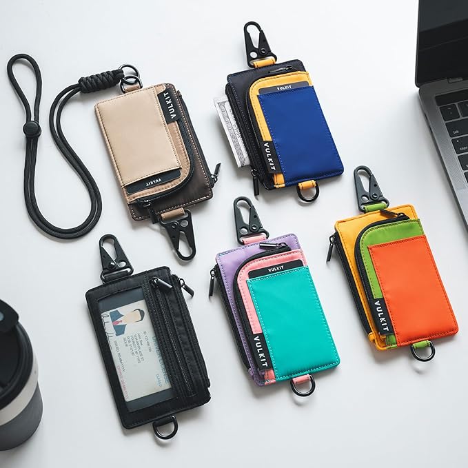 VULKIT Water-Resistant Keychain Wallet with Lanyard for Men and Women, Outdoor Zipper Pouch Wallet with Clear ID Window, for Hiking, Fishing, Skateboard and any Outdoor Activities, Sierra Sand