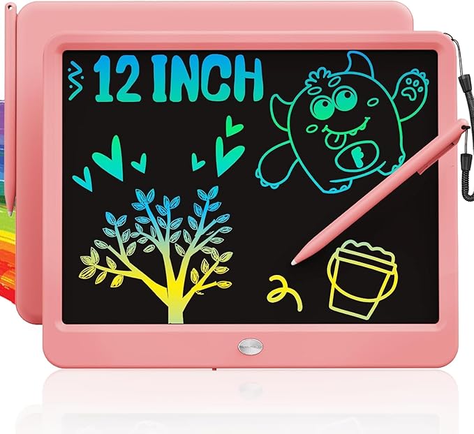 TEKFUN 12 Inch LCD Writing Tablet for Kids, Coloring Drawing Pad, Mess Free Doodle Board, Airplane Travel Toys for Boys and Toddlers, Road Trip Essentials, Gifts for 3 4 5 6 7 8 Year Old Girls(Pink)