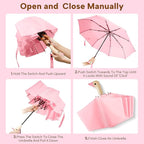 Compact Small Umbrellas for Rain&Sun, Cute Design Duck Head Umbrella for Girls Gifts, 8 Ribs Folding Umbrella with Wooden Handle