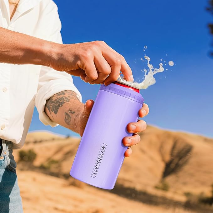 3 in 1 Slim Can Cooler for 12 OZ Skinny Can, Regular Can & Beer Bottle - Keep Cold for 6 Hours - Double Walled Insulated Stainless Steel Vacuum Beverage Can Insulator (Lavender Purple)