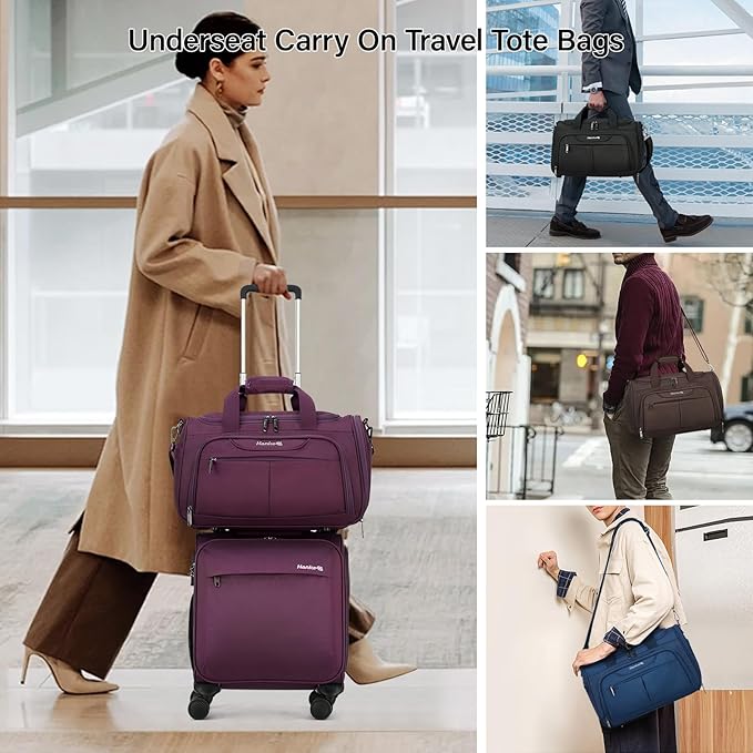 Hanke Small Travel Duffel Bag, Under Seat Carry On Personal Item Bag with 11 Pockets, Lightweight Water Resistant Foldable Weekender Bag with Trolley Sleeve for Travel Gym Daily Use（Coffee）