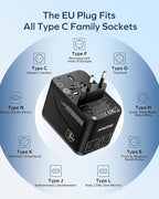 MOMAX Universal Travel Adapter 70W GaN, 3 USB-C PD & 2 USB-A QC, International Power Adapter Outlet, 6-in-1 Wall Charger for Laptop, Phone, European Travel Plug Adapter for UK/US/AUS/JP