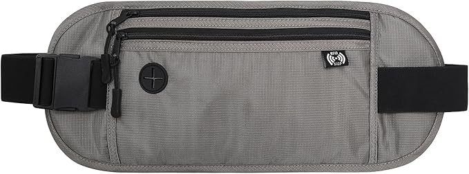 TRAVELSAFE Slim RFID Blocking Money Belt for Travel - Anti-Theft Hidden Passport Holder Waist Wallet with Secure Pouch for Cash, Credit Cards & Phone Safe (B-Grey)