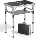 Anbte Folding Camping Table, Aluminum 24" x 16" Adjustable Height Small Folding Table with Carrying Handle, Lightweight, Portable Camping Table Waterproof for Outdoor Indoor Picnic Beach BBQ (Black)
