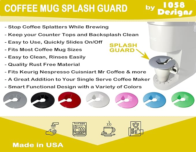 Coffee Mug Cup Splash Splatter Guard Screen compatible with Keurig and other single serve brewing machines (Gray)