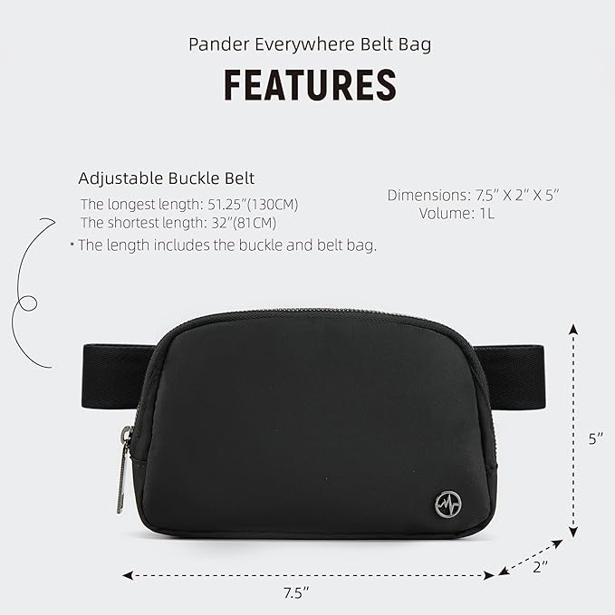 Pander Cross Body Fanny Pack for Women, Fashion Waist Packs, Crossbody Bags, Belt Bag with Adjustable Strap (Black)