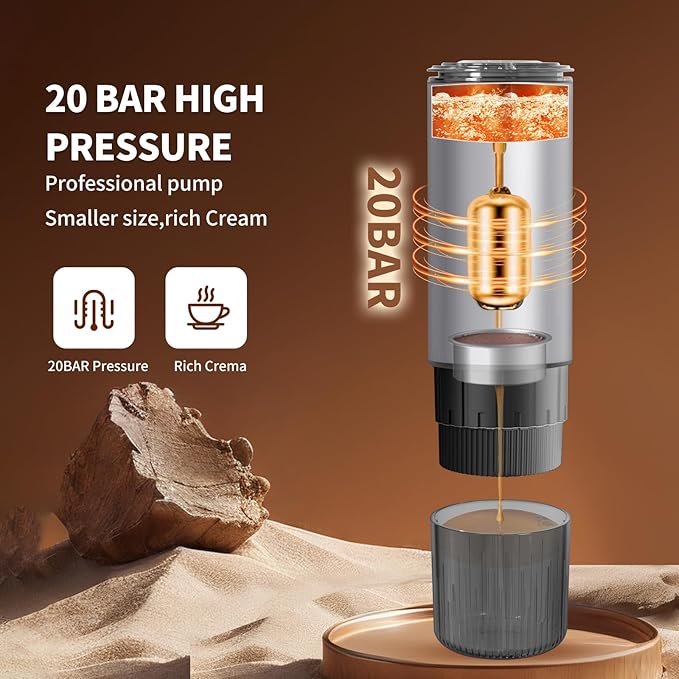 Portable Espresso Maker, 20Bar Rechargeable Wireless Stainless Steel, 3-in-1 for Nespresso & Ground Coffee, Self-Heating Travel Coffee Machine for Camping Office (Silvery