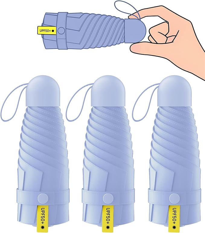 LMUGOOS 3 Pack Travel Mini Umbrella Small Compact, Portable Umbrella with UV Protection UPF 50+, Rainproof & Sunproof Folding Umbrella, Backpack & Pocket-Friendly