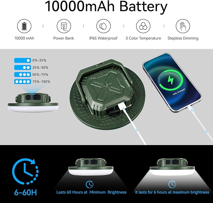 VAVOFO 42W 4000LM LED Camping Lantern Rechargeable, 10,000mAh Camping Lights, 3 Lighting Modes, IP65 Waterproof Flashlight , Portable Tent Light with Magnetic Base for Emergencies & Holiday Fun