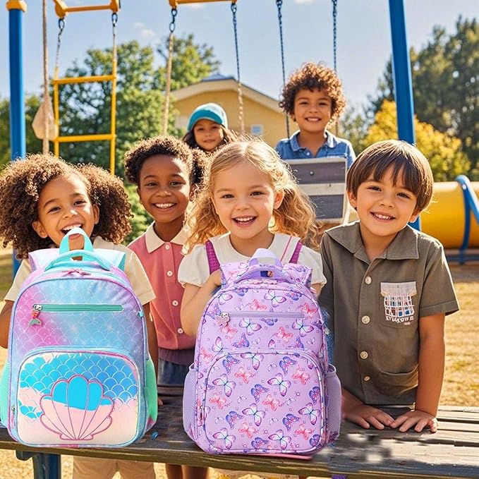 RHCPFOVR Kids Backpack for Girls - Girls Backpack 3-8 Ages Butterfly for Kids 15 Inch School Bookbag for Kindergarten Elementary School Bookbag for Girl 1st 2nd Grade