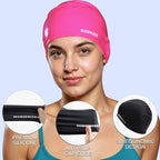 2pcs High Elasticity Silicone Swim Cap for Women and Men, Comfortable Non-Slip Swimming Caps for Long and Short Hair, Durable Waterproof Swim Hats for Adults, Keep Hair Dry