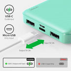 2-Pack Portable Charger, Slimmer 10000mAh Power Bank, USB C in&Out Fast Charging Battery Pack, External Portable Power Bank for iPhone Tablet Samsung Pixel Headphones etc (Blue&Green)