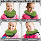 BUYUE Kids Travel Pillows for Airplane, Memory Foam 360° Head Support Sleeping Essentials for Long Flight, Skin-Friendly Soft Neck Pillow for Traveling in Car Seat, (Small, Green Grey, 40-90 lbs)