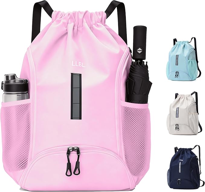 Drawstring Gym Backpack, Sports Bag with Adjustable Shoulder Straps, Cinch Sack for Fitness, Swimming, Travel (Pink)