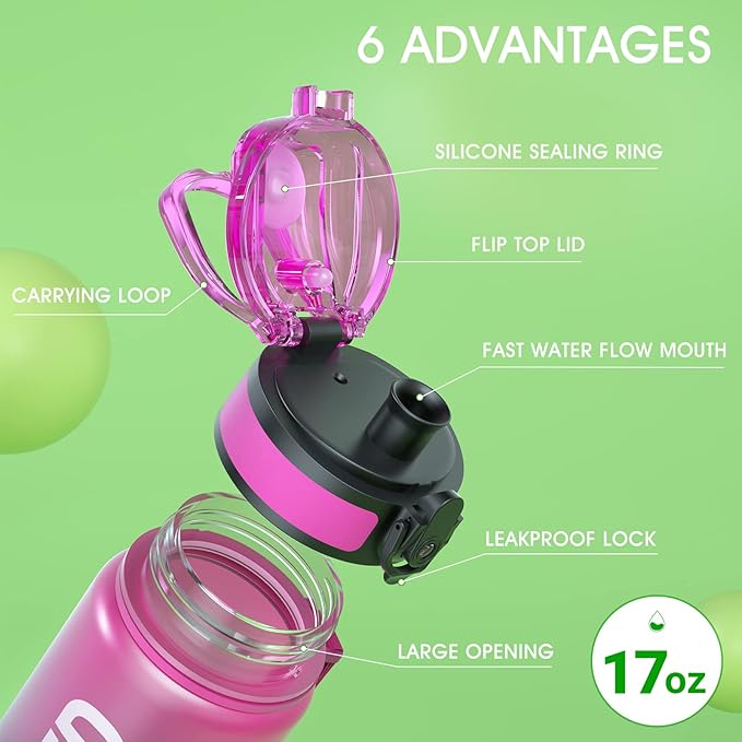 Sahara Sailor Water Bottle, 32/25/17oz Durable and Leakproof Water Bottles Motivational with Time Marker, Tritan, BPA Free, Wide Mouth with Easy Clean Brush for Gym, Travel, School, Office (1 Bottle)